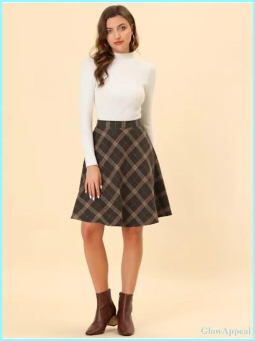 Vintage Tartan Plaid A-Line Skirt with Elastic Waist